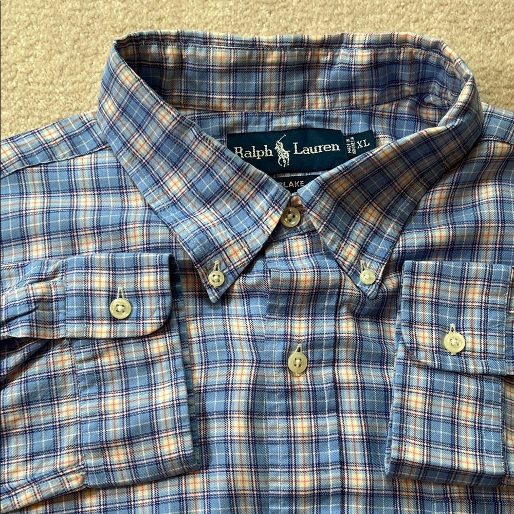 Ralph‎ Lauren Blake XL Blue Plaid Button Down Shirt Pink Pony